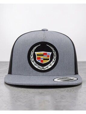Cadillac Logo YP Classics 6006 Flat Bill Trucker Mesh Back Snapback grey/black